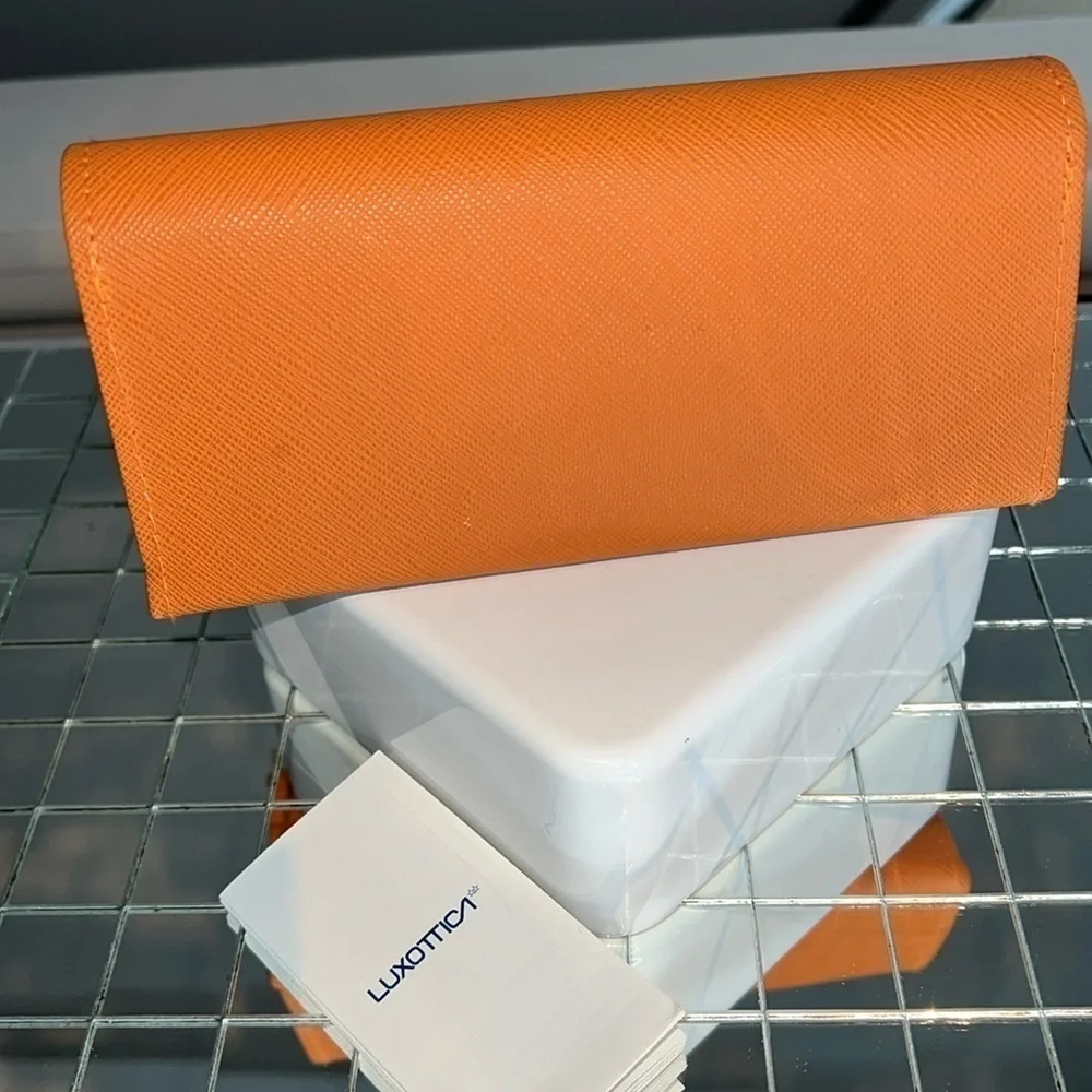 Tory Burch Crossgrain Orange Leather Large Sunglasses Case Clutch NEW